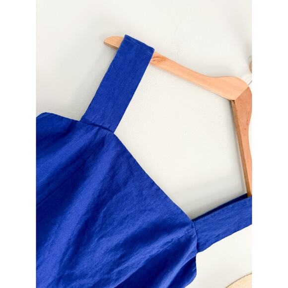 Madewell | NWT Curved-Neck Shell Tank in 100% Linen Bright Sapphire Blue | Sz 0 - Picture 4 of 10